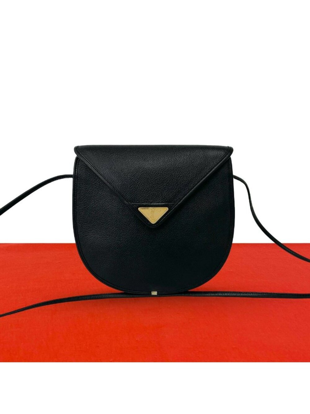 Saint Laurent Vintage YSL Logo Leather Shoulder Bag Pochette Black